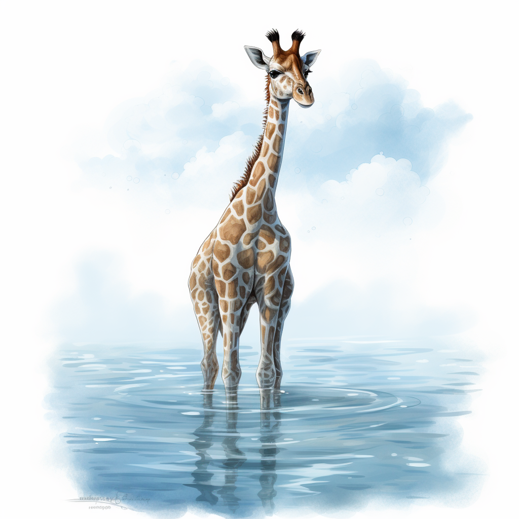 Cartoon Giraffe in Blue Water