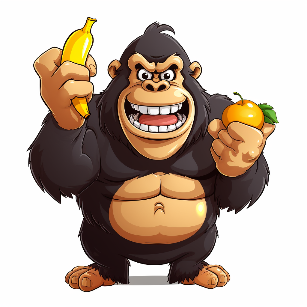 Cartoon gorilla holding banana