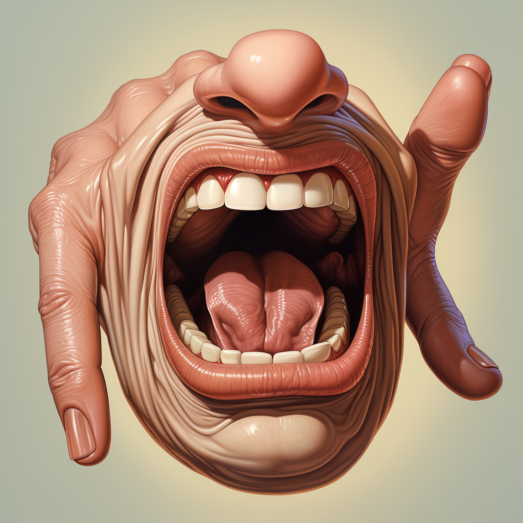 Cartoon hand with mouth and tongue