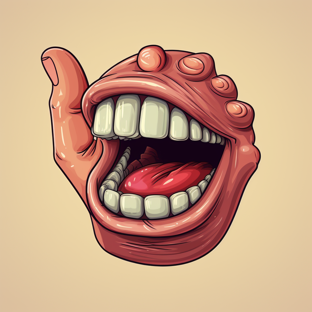 Cartoon hand with tongue and teeth