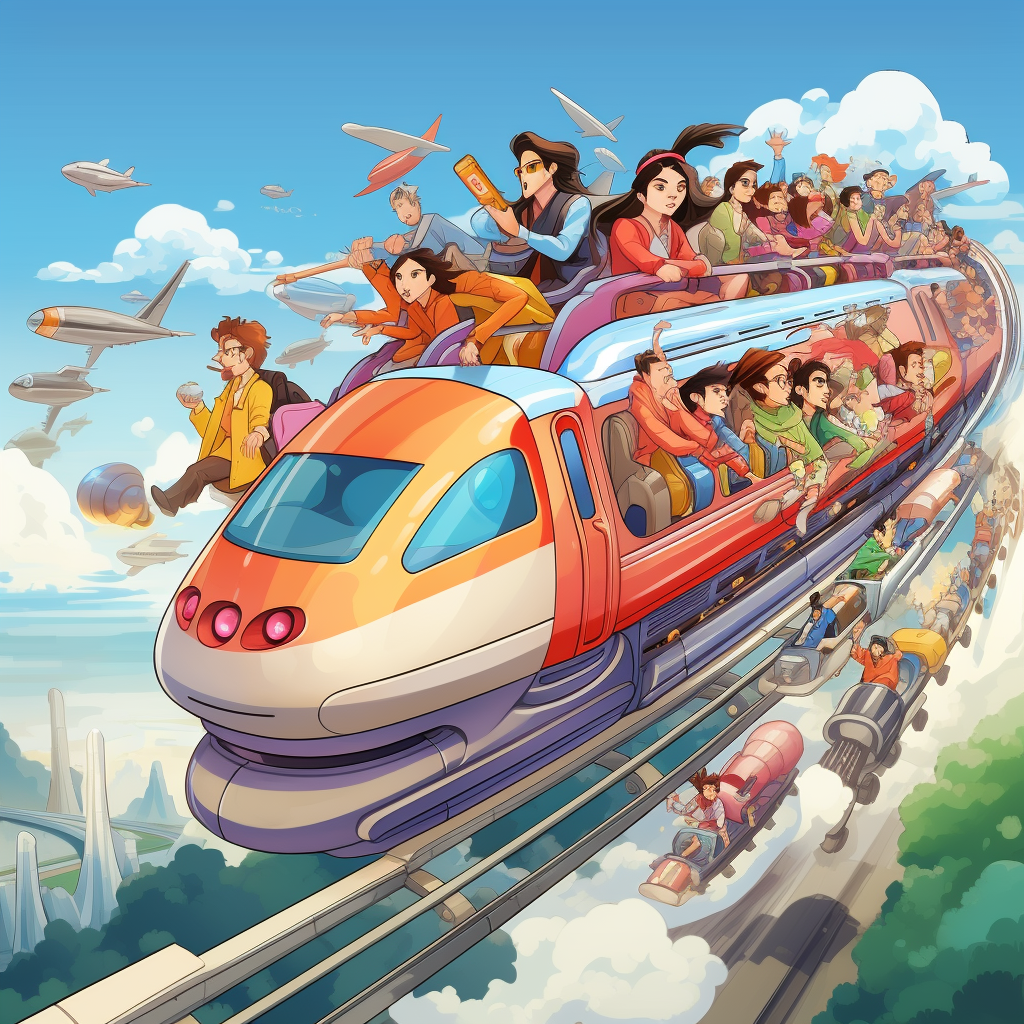 Cartoon high speed train riders