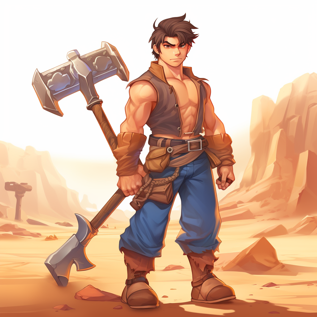 Cartoon blacksmith with a strong hammer