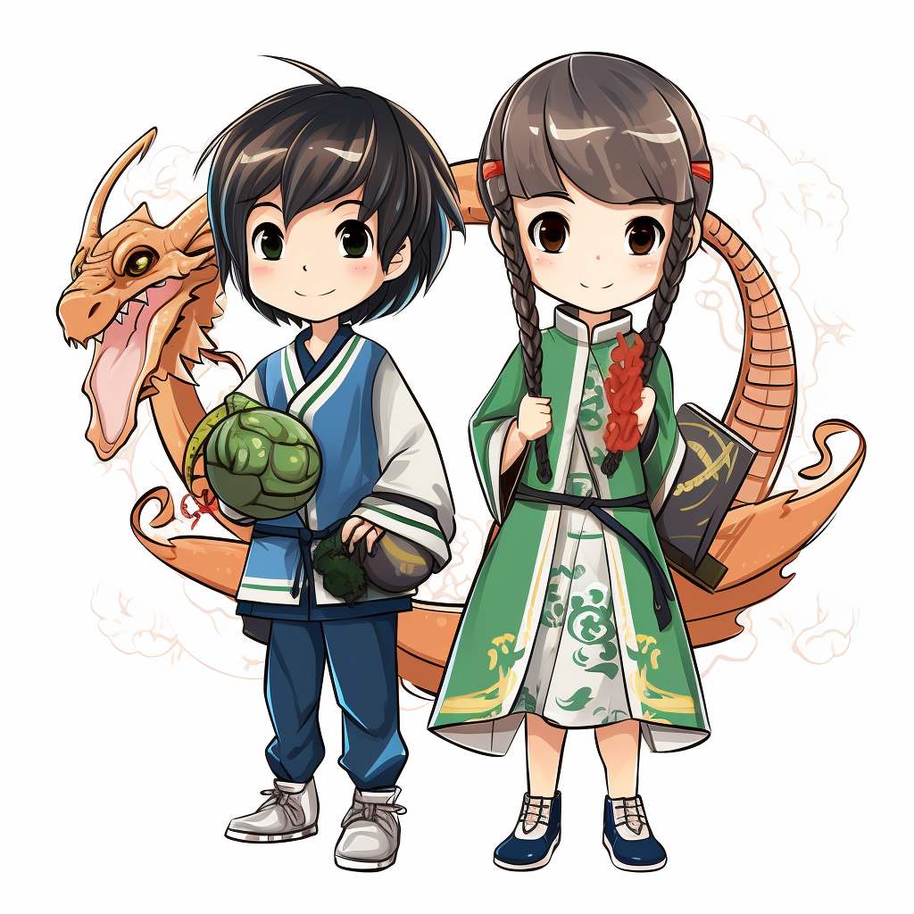 Boy and girl in dragon cosplay costumes