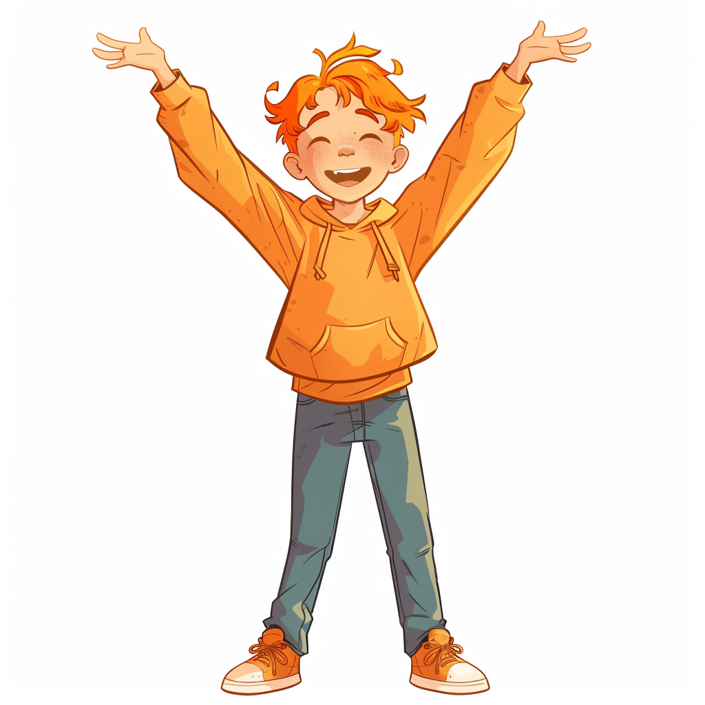 Smiling cartoon kid with orange hair