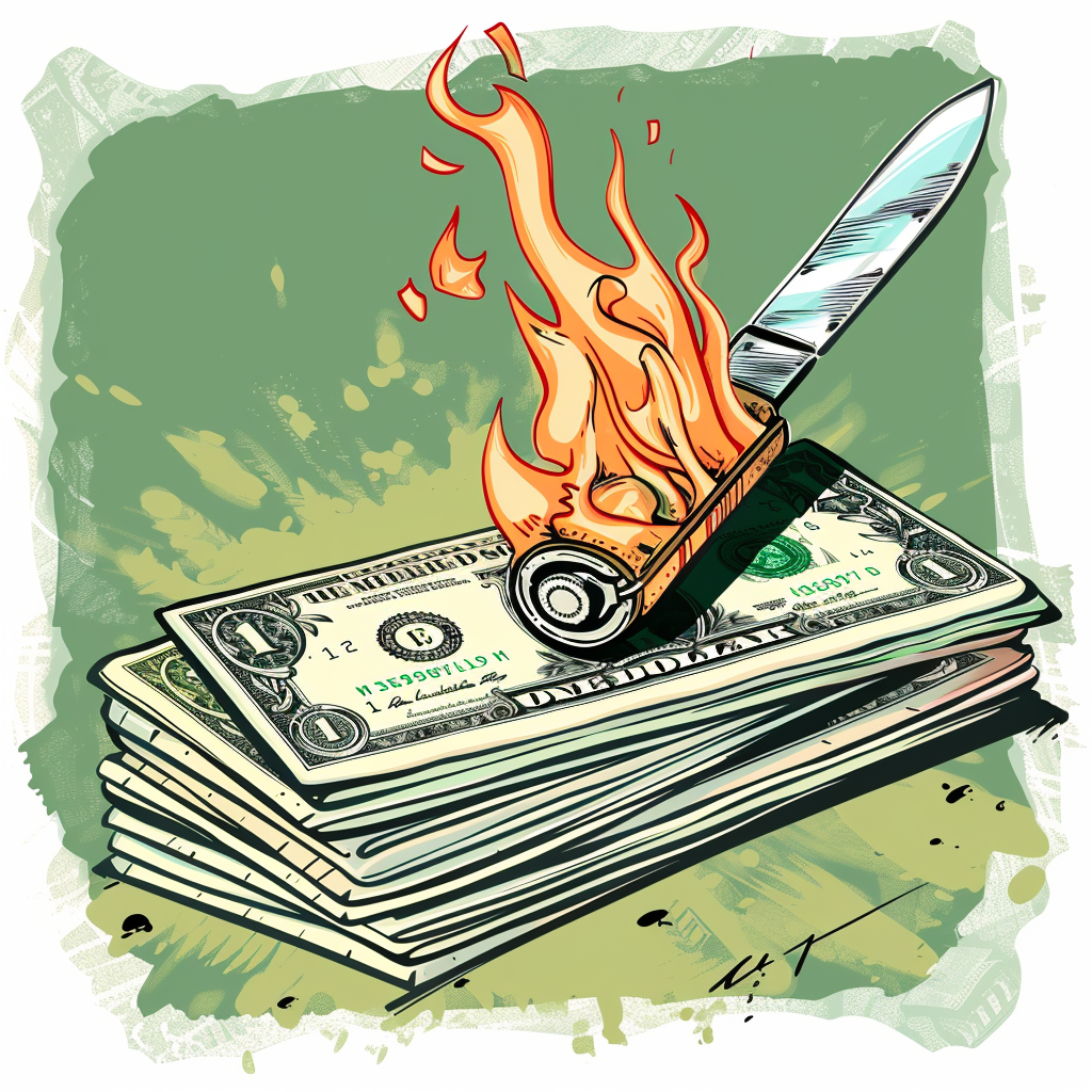 Cartoon Knife Lighter Burning Money