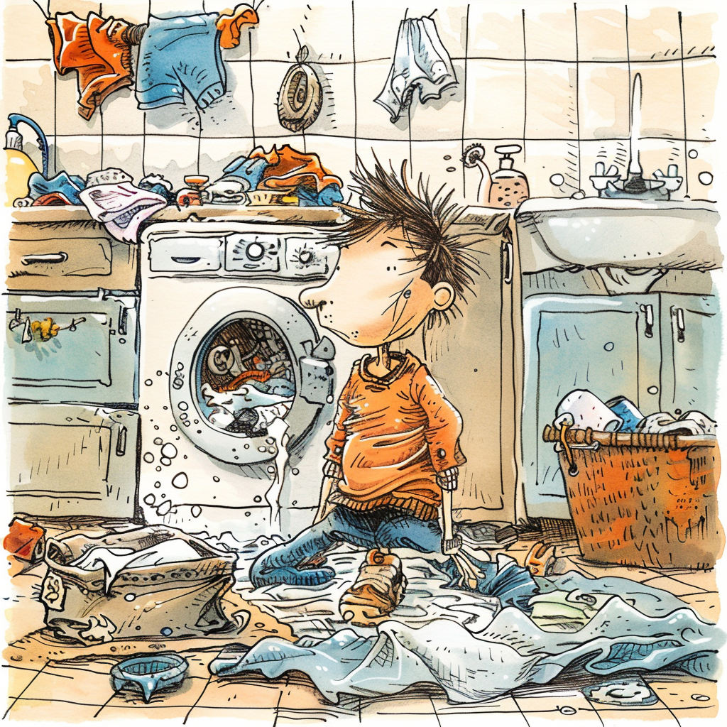 Cartoon Wash Day Laundry Chaos