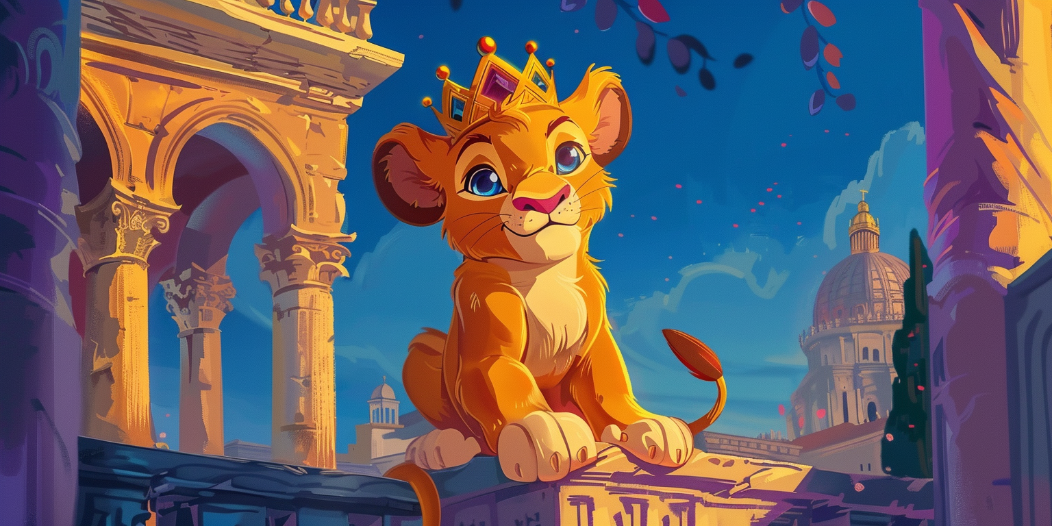 Cute Cartoon Lion Cub Throne