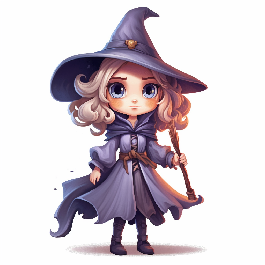 Cute little witch in game art style