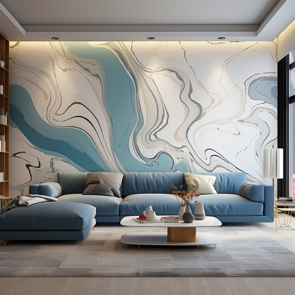 Cartoon living room with marble texture wall