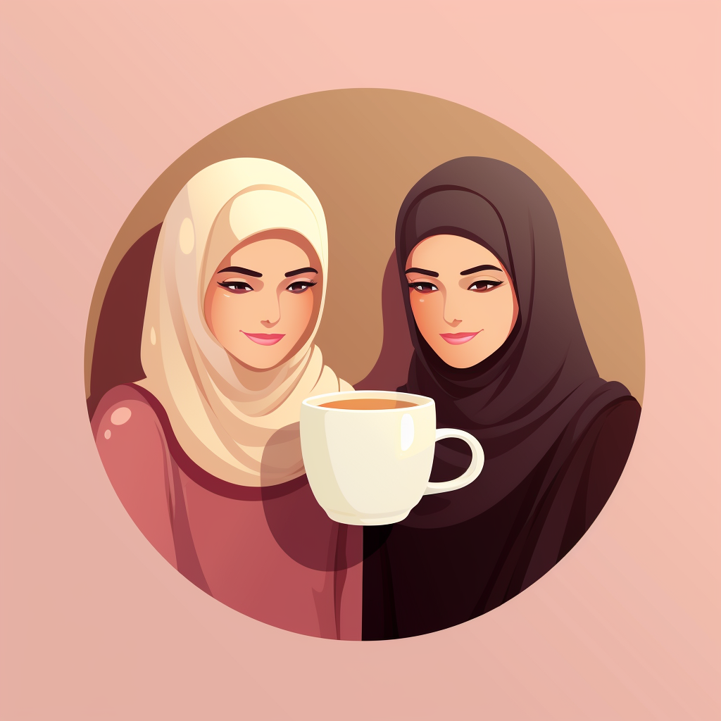 Cartoon logo of Muslim women drinking coffee