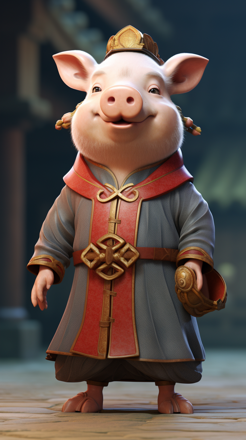 Cartoon male pig in Three Kingdoms clothes