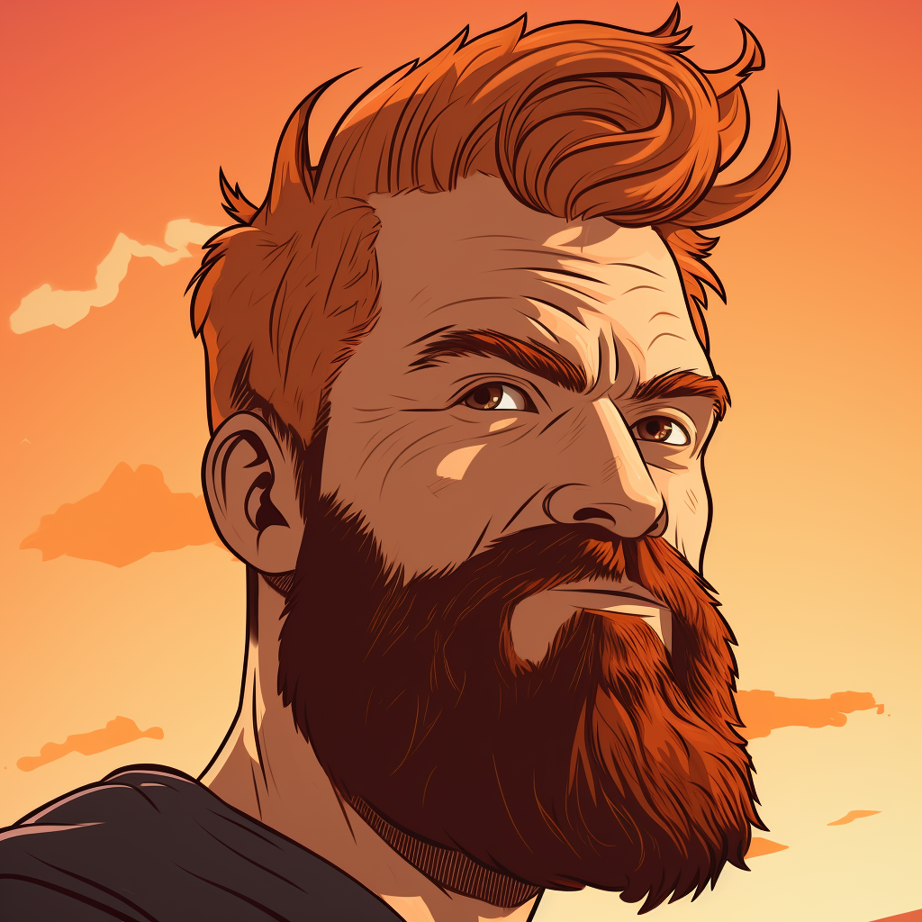 Cartoon man with red beard and hair