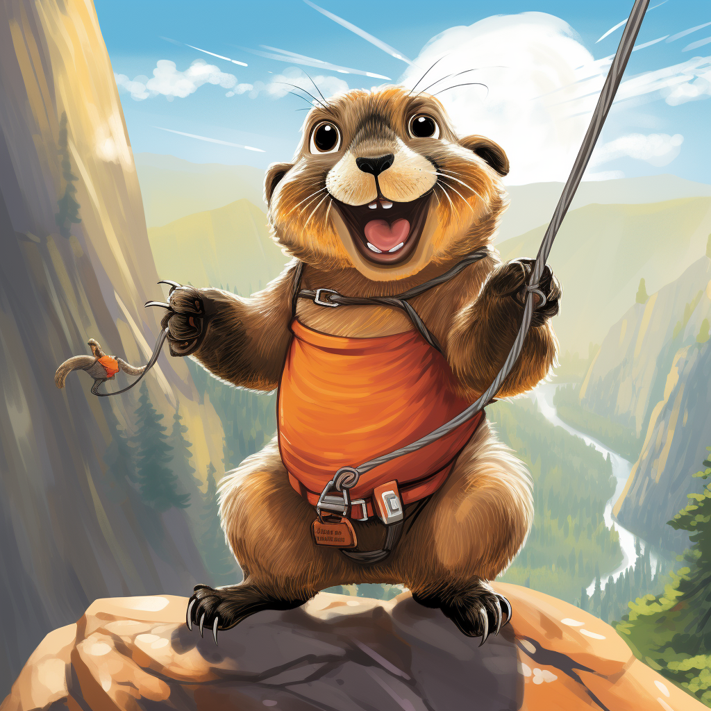 Cartoon marmot rapelling off El Capitan