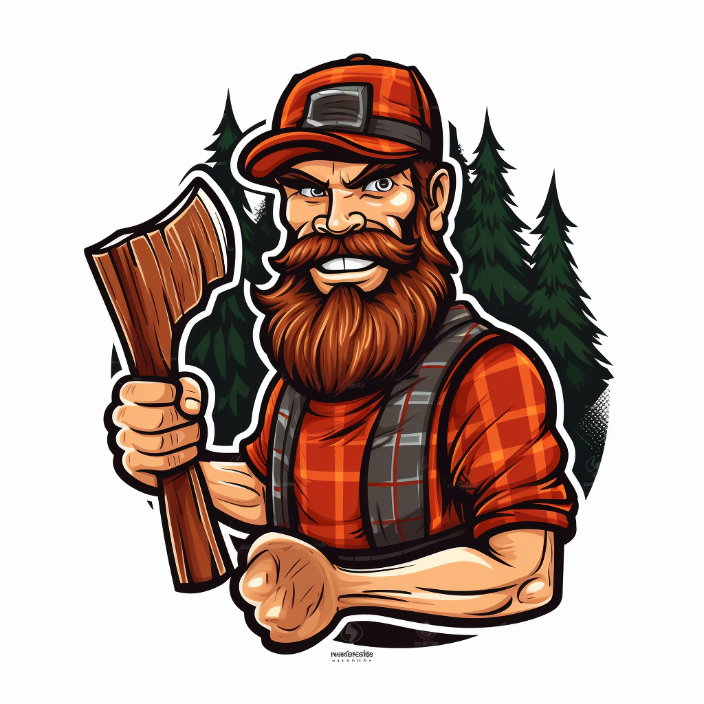 Cartoon lumberjack emblem on white background