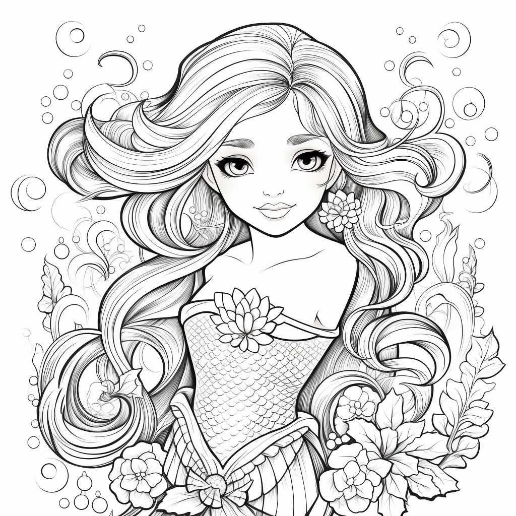 Cute Cartoon Mermaid Coloring Page