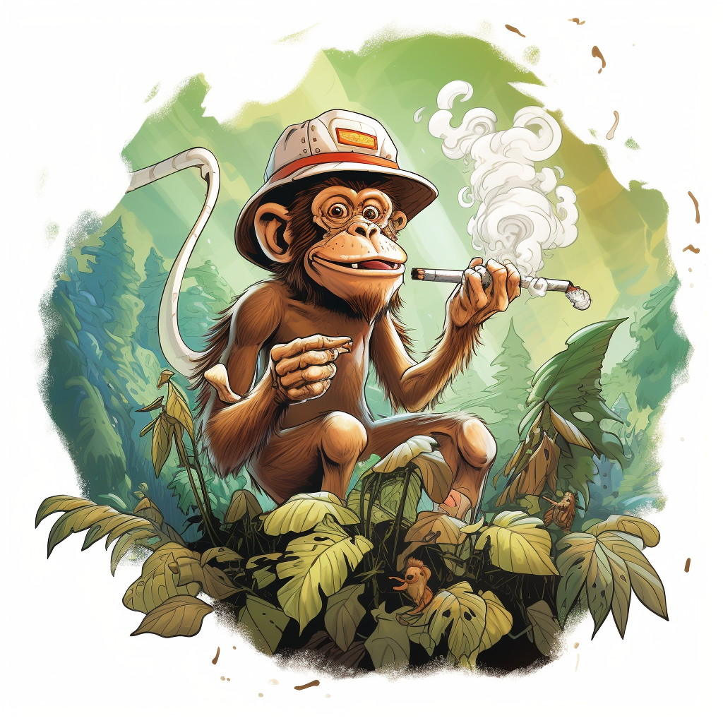 Cartoon Monkey Smoking Chasing Mouse in Jungle