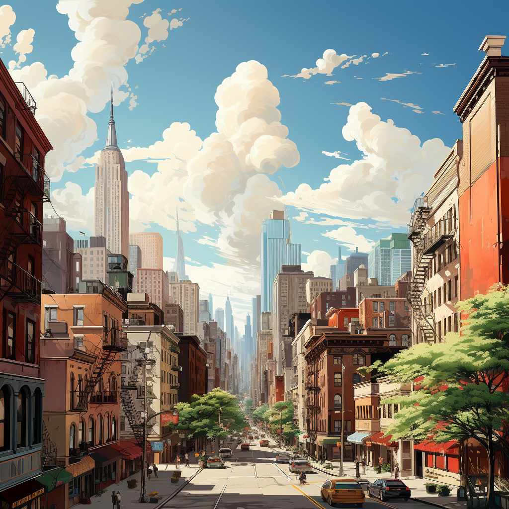 Cartoon New York Cityscape Vintage Style