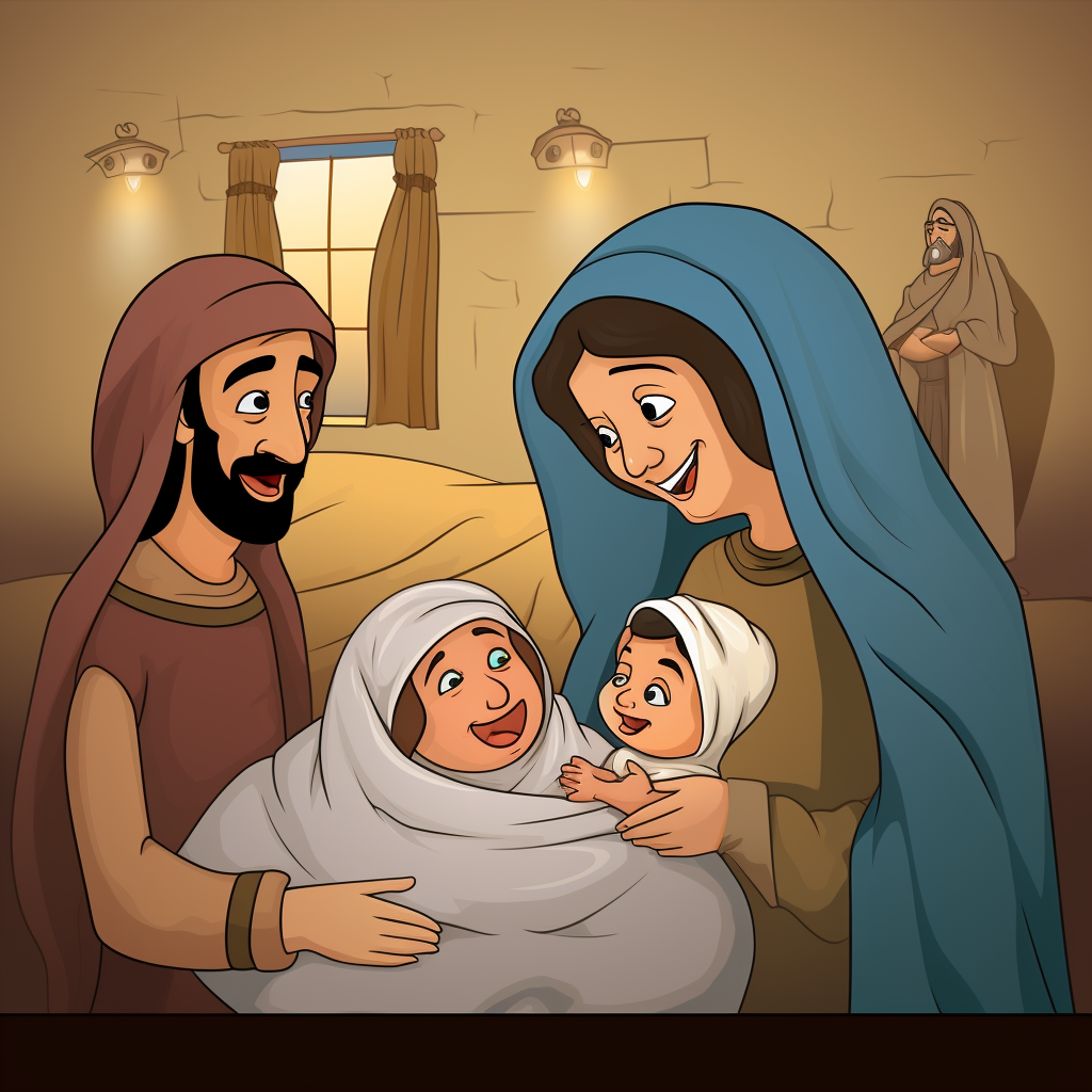 Cartoon of a Newborn with Mother