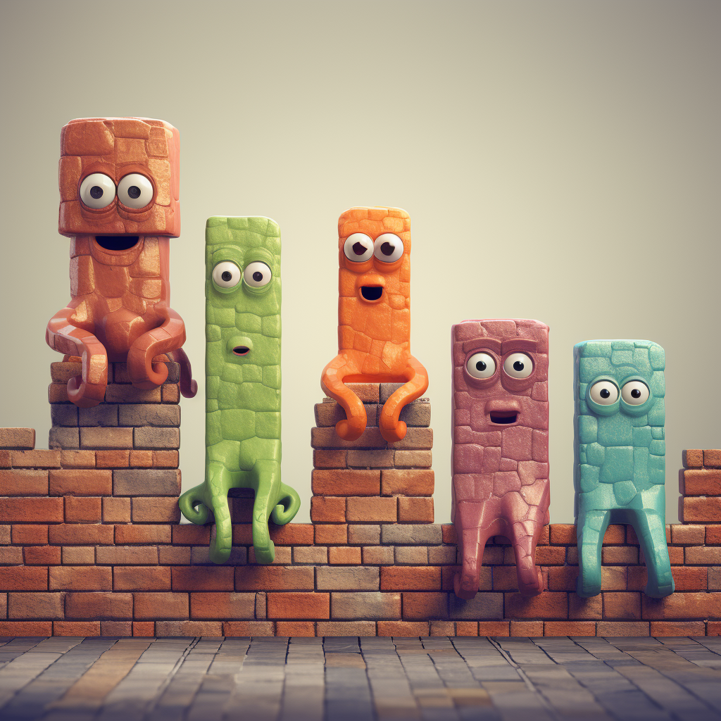 Colorful brick-built cartoon octopus characters