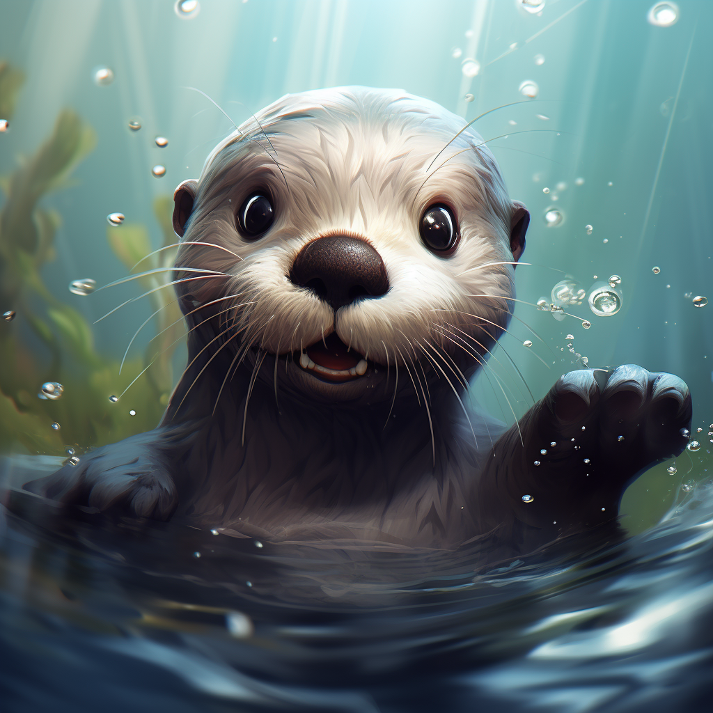 Cartoon otter in nature by river