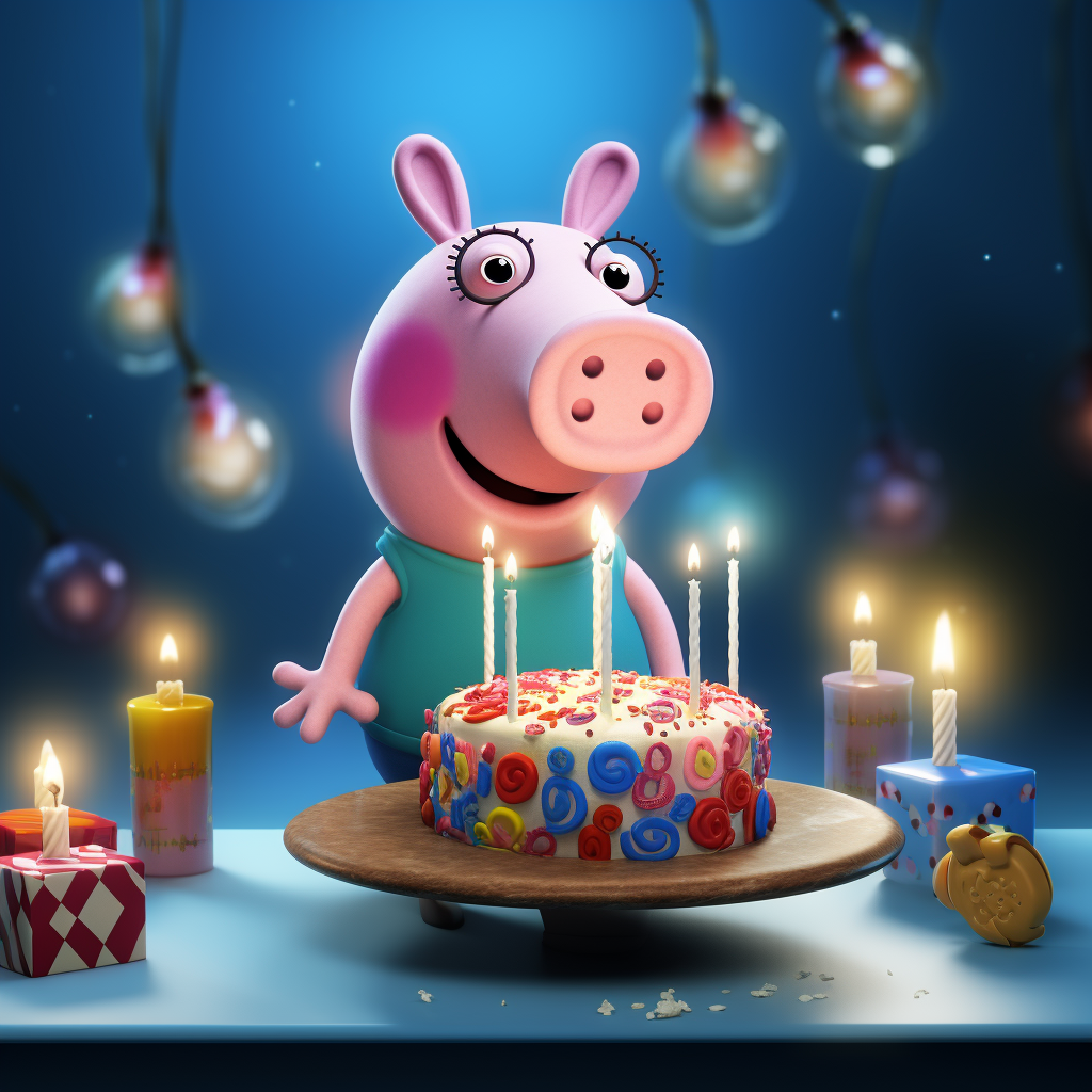 3D Cartoon Peppa Pig with Birthday Cake