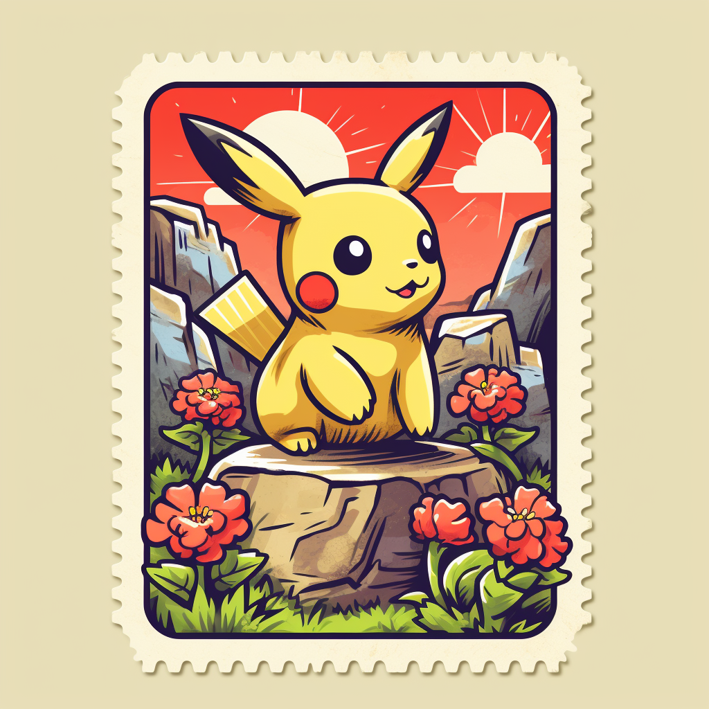 Cartoon Pika with Flowers in Mouth