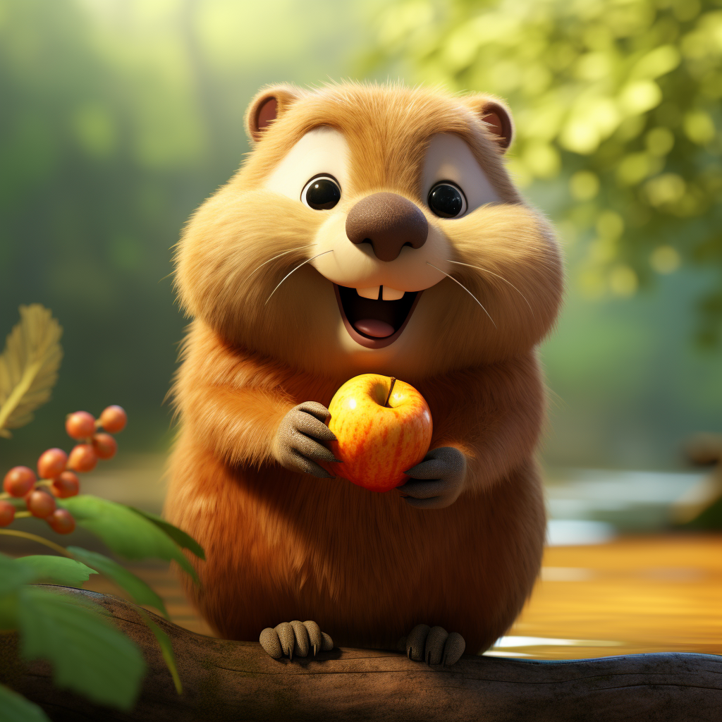 Cartoon beaver eating fruit