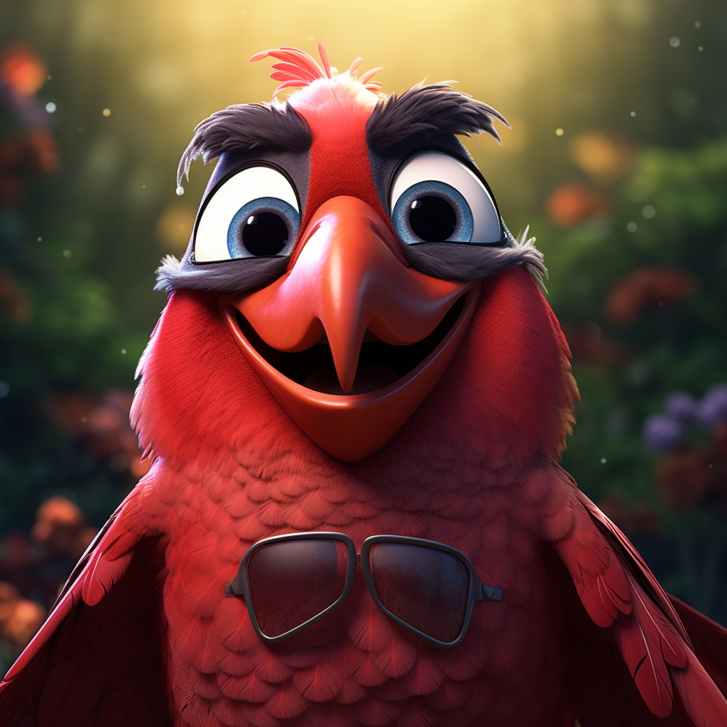 Pixar styled cartoon cardinal