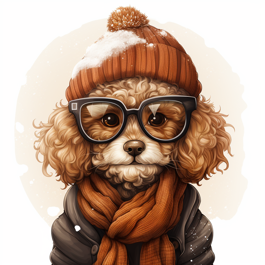 Cute cartoon poodle with winter accessories