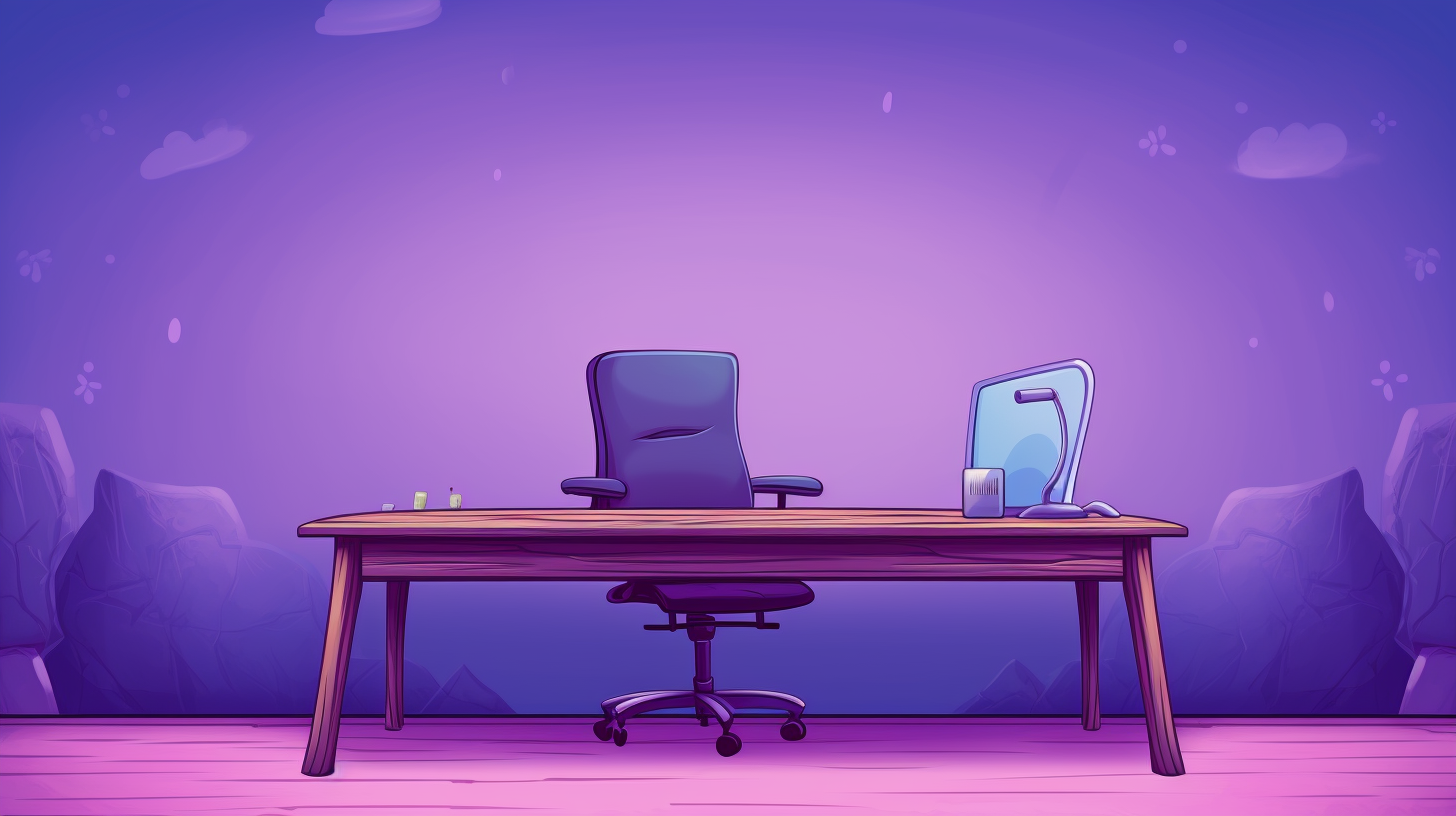 Cartoon purple background with small desks