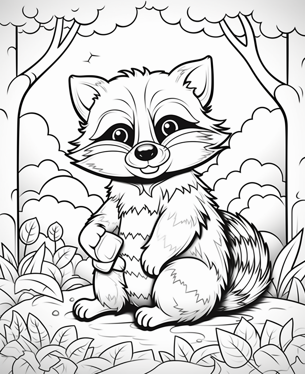 Cute cartoon raccoon coloring page