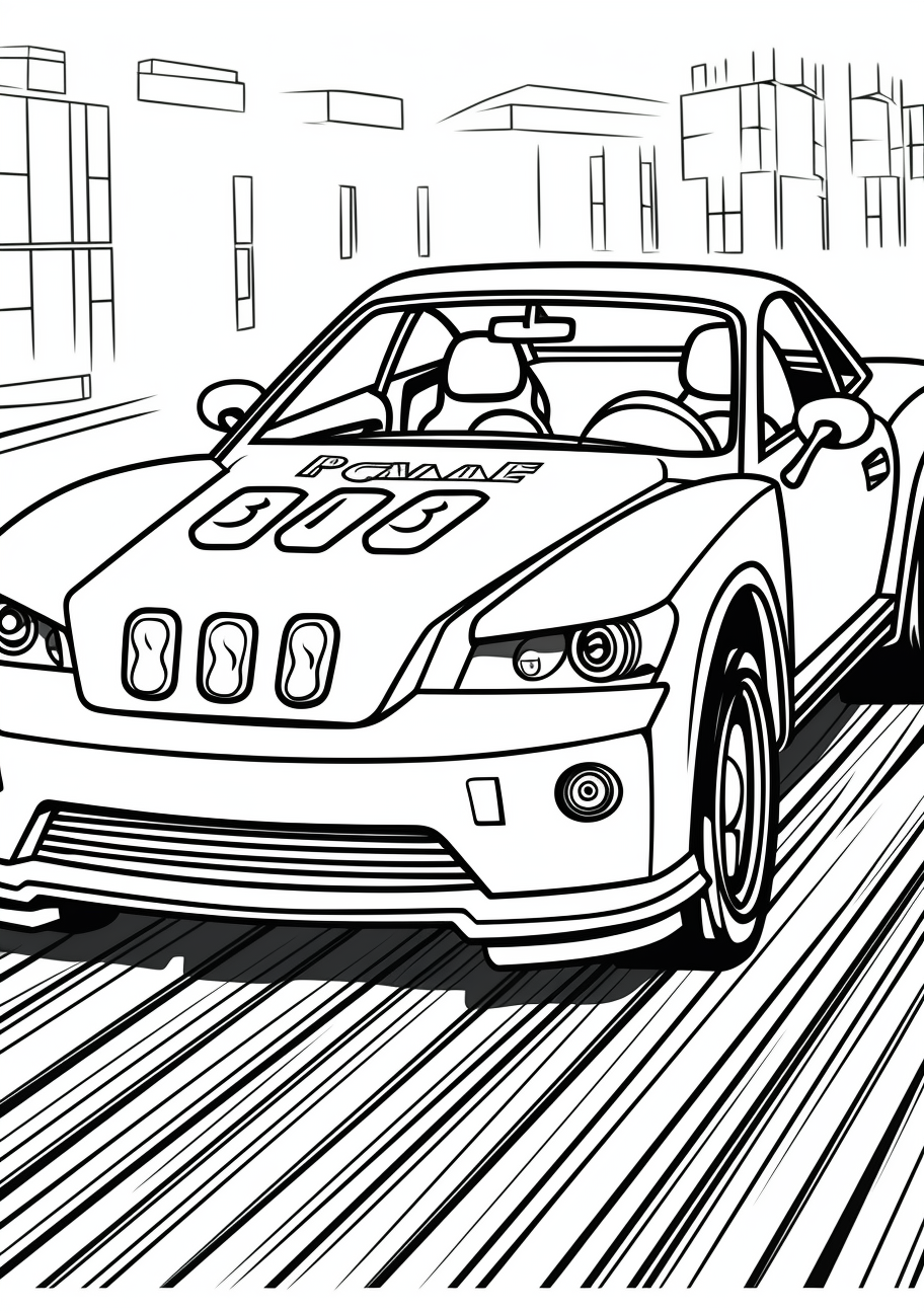 Cartoon image of a race car on a track