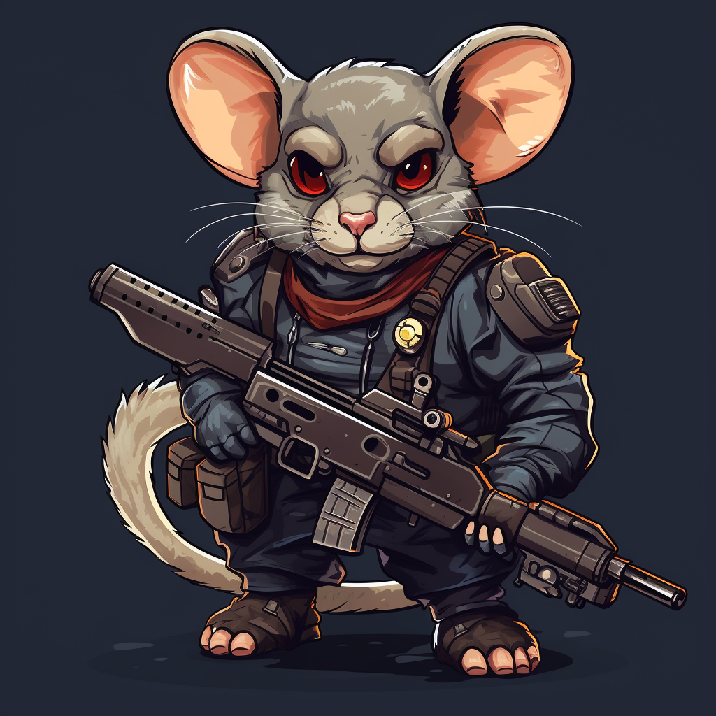 Cartoon rat with ar-15 gun and body armor