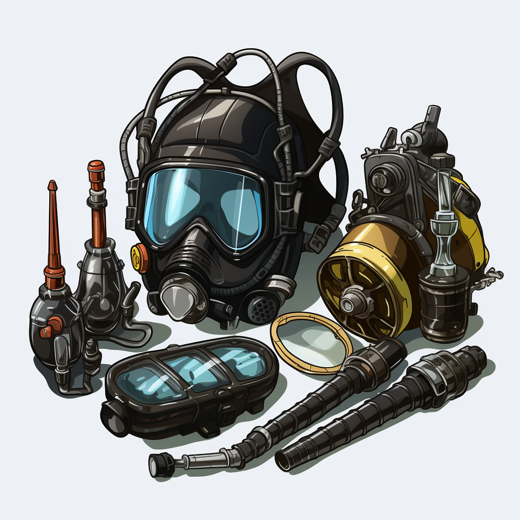 Cartoon scuba gear on transparent background