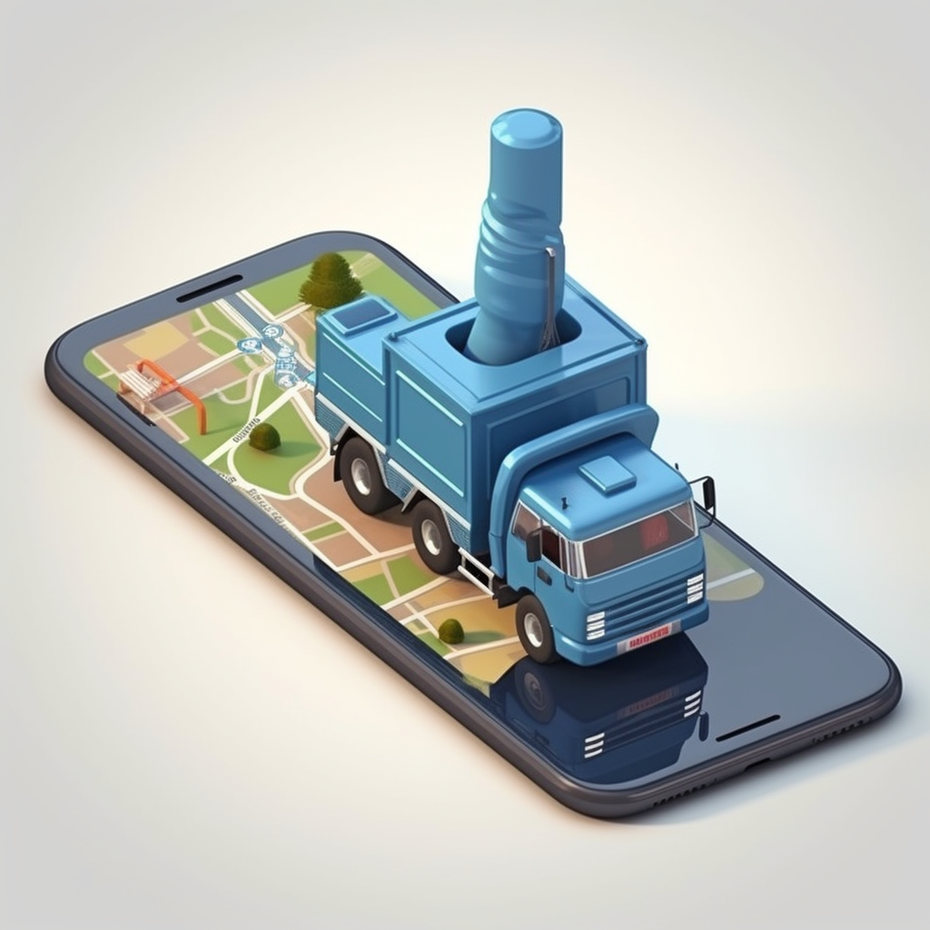 Cartoon sewer cleaner truck with map