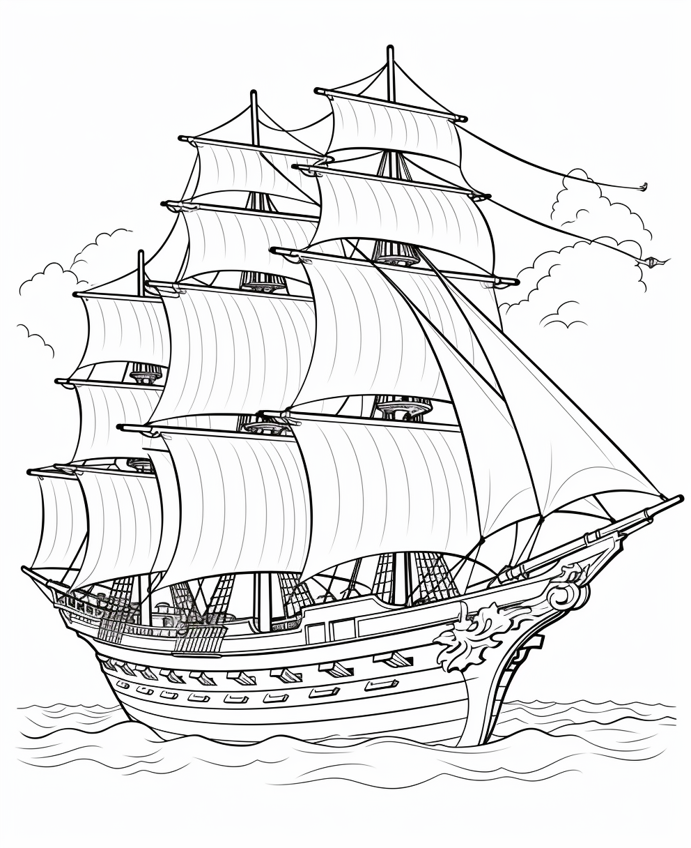 Cartoon ship coloring book image