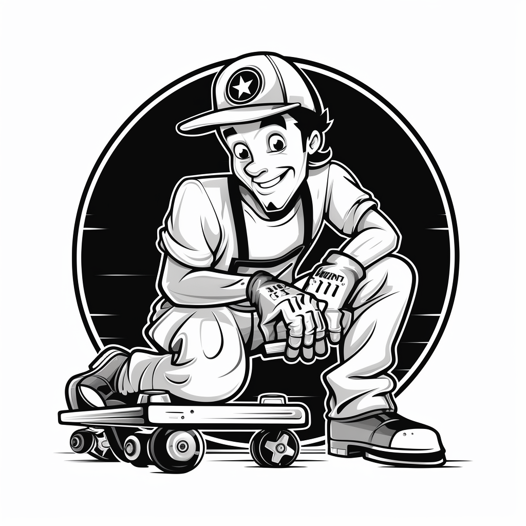 Cartoon character repairing skateboard