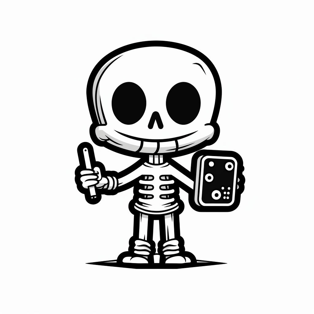 Cartoon skeleton playing video games