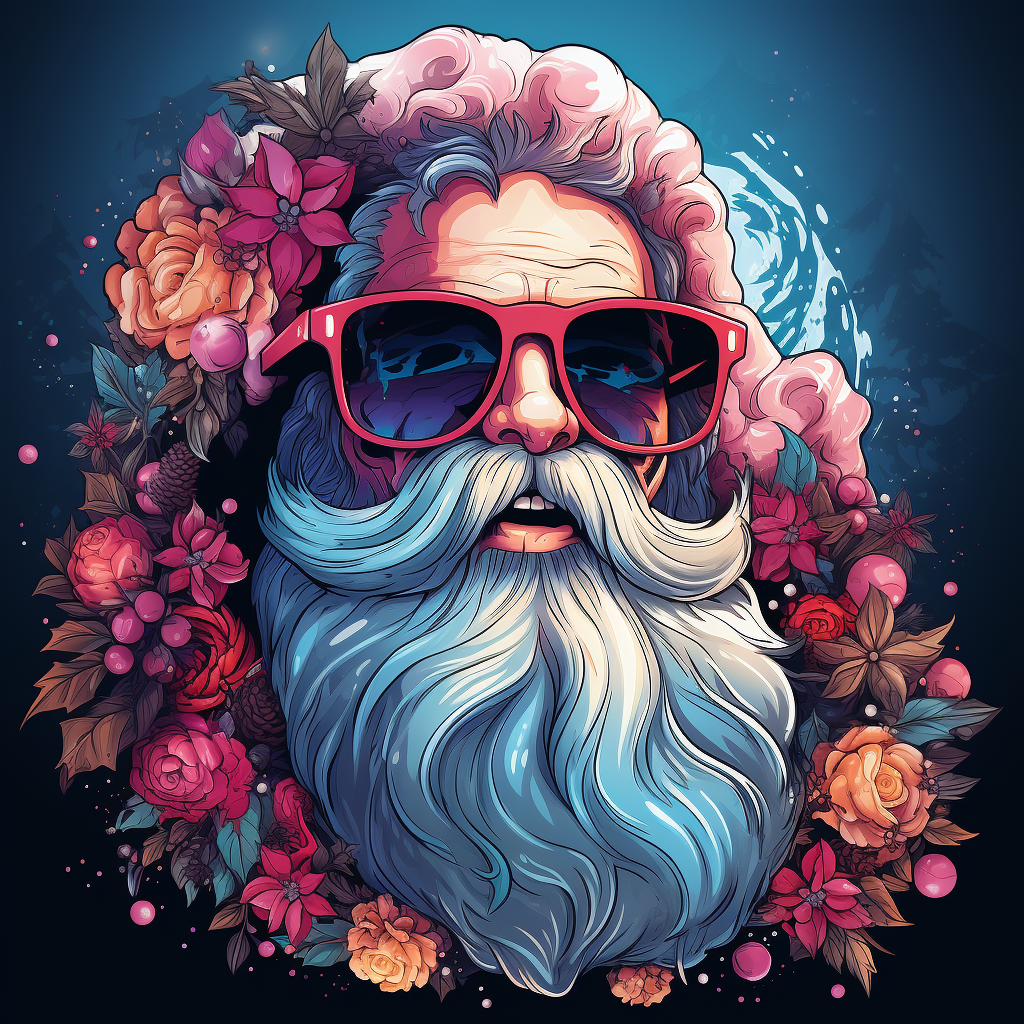 Cartoon Skull with Sunglasses and Pink Santa