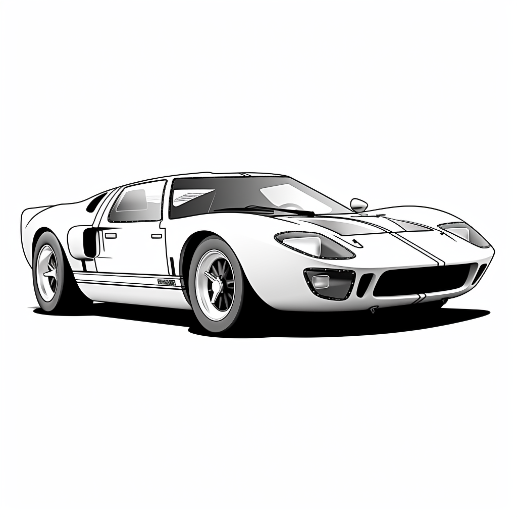 Cartoon Style Ford GT40 Coloring Book Image