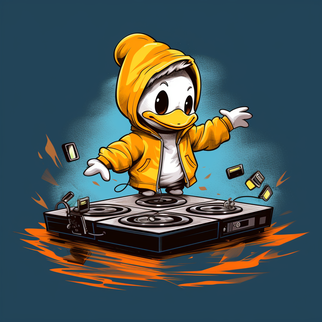 Cartoon duck DJ with oversized tshirt and pants