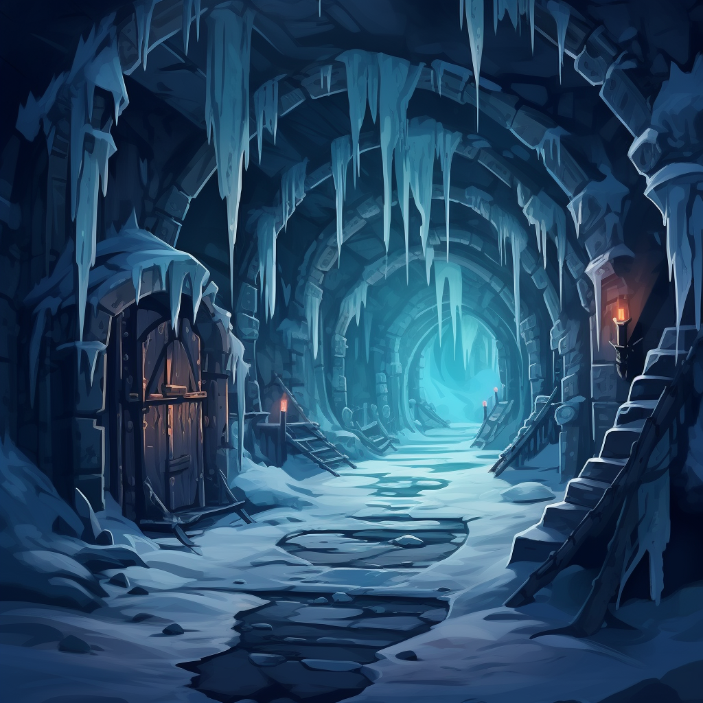 Illustration of a Frozen Ice Dungeon Room