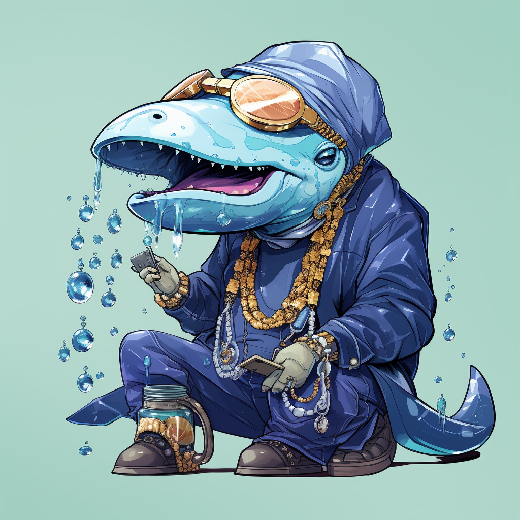 Cartoon rapper whale drinking water