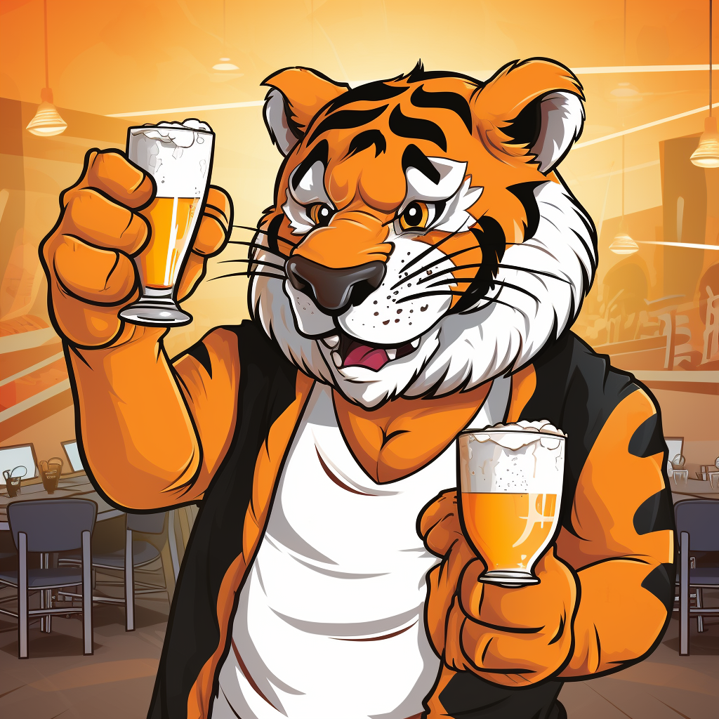 Playful cartoon tiger with beer