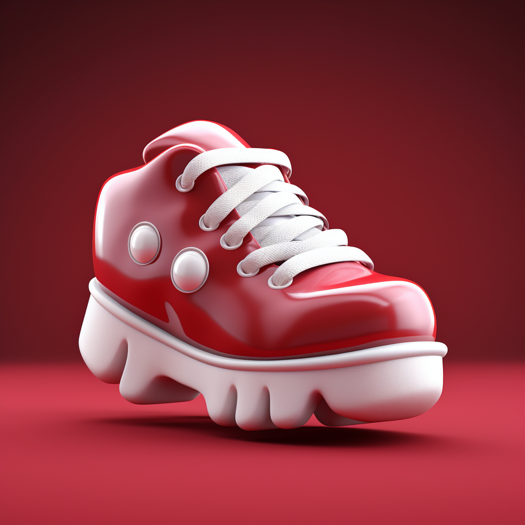 Cartoon tooth character in sneakers on dark red background