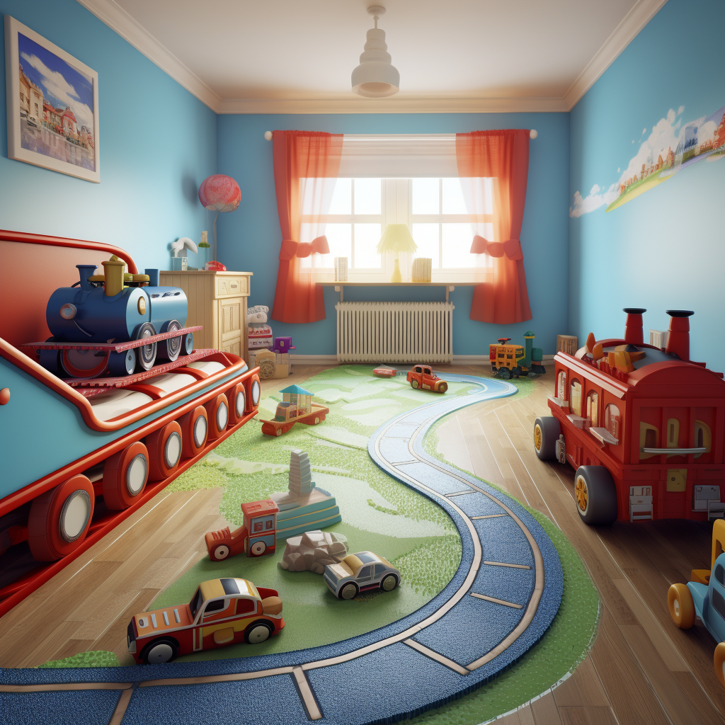 Colorful Cartoon Toy Train in Child's Room