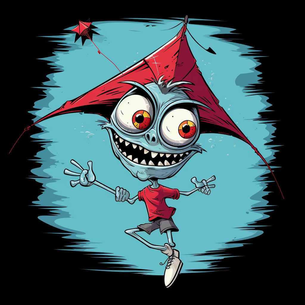 Cartoon kite with red eyes and arms smoking marijuana