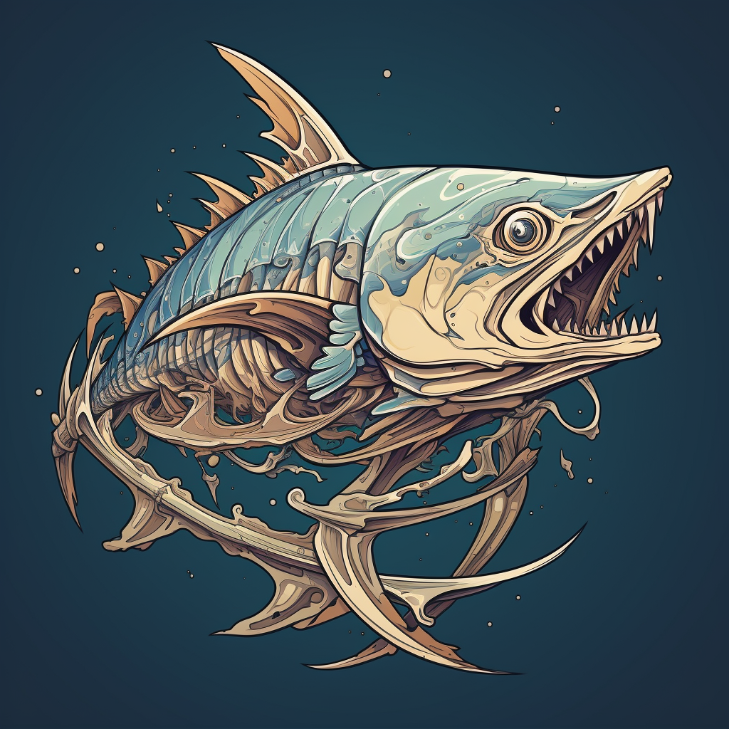 Cartoon tuna fish skeleton illustration