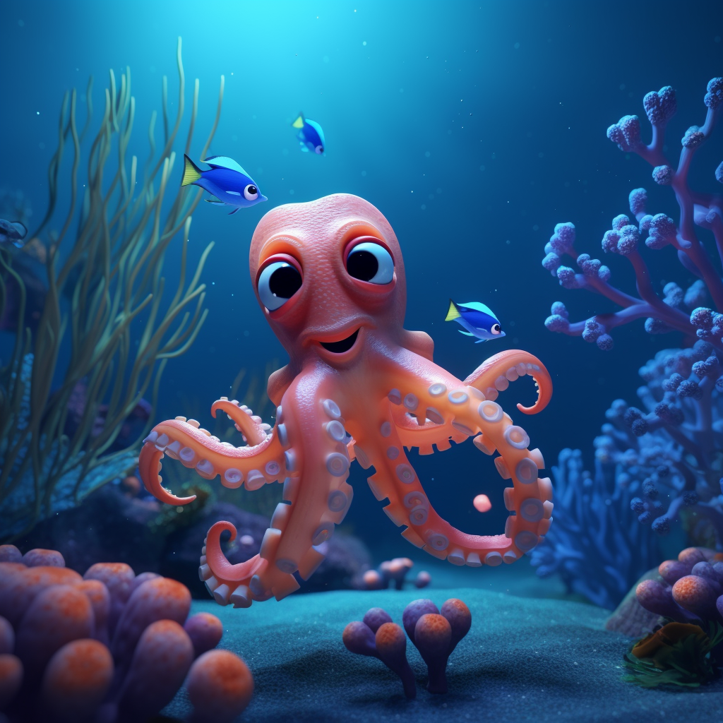 Cartoon underwater scene with octopus