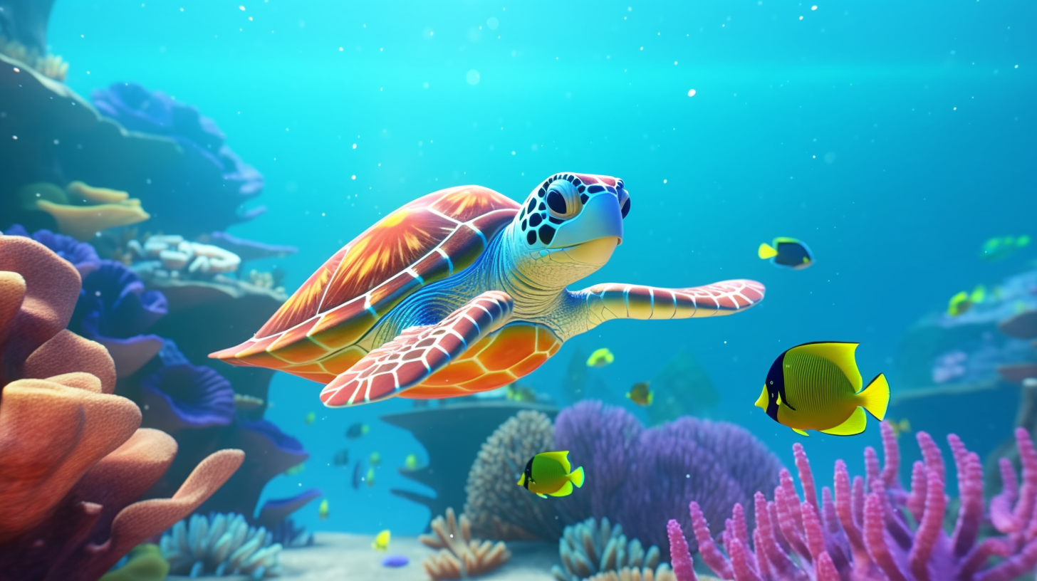 Underwater Turtle Fishes Cartoon